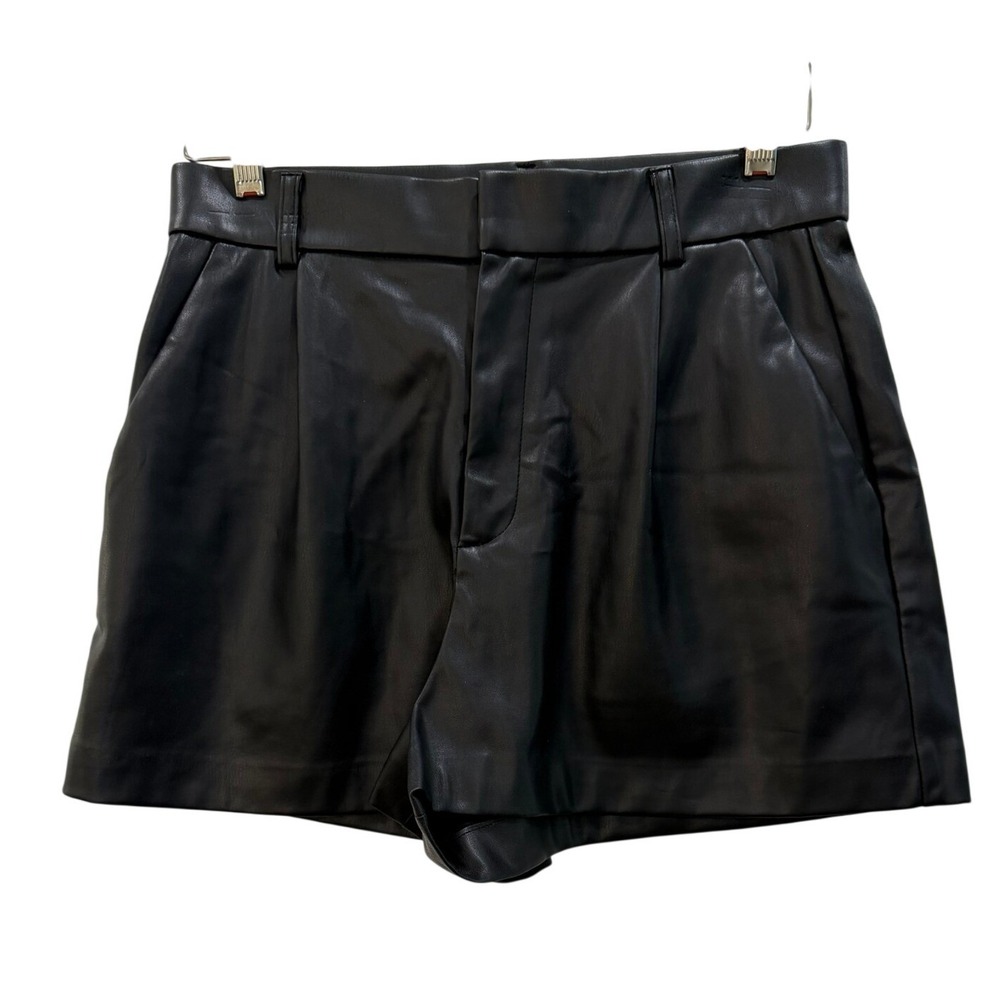 Zara Black Faux Leather Pleated High Waisted Shorts Size Medium